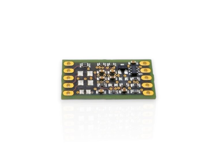 analog measuring amplifier as a printed circuit board for sensors with straingages. Analogue output -10V...+10V, limiting frequency 250Hz, input sensitivity 2.0 mV/V.