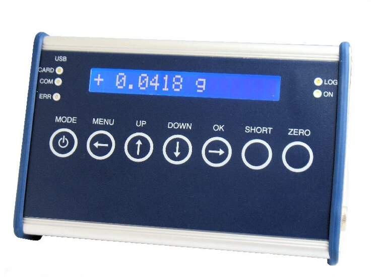 Mobile datalogger with display; aluminium housing with keypad, SD-card slot, USB-Port, 0 Hz ...3750 Hz measurements