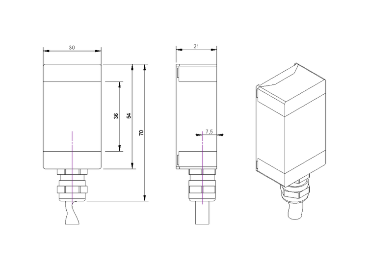 Dehnungaufnehmer, 350 Ohm, 30mm x 54mm x 21mm,5m PUR Kabel, einfache Montage durch Metall-Kabelbinder; DMS-Typ FAE4-10s
