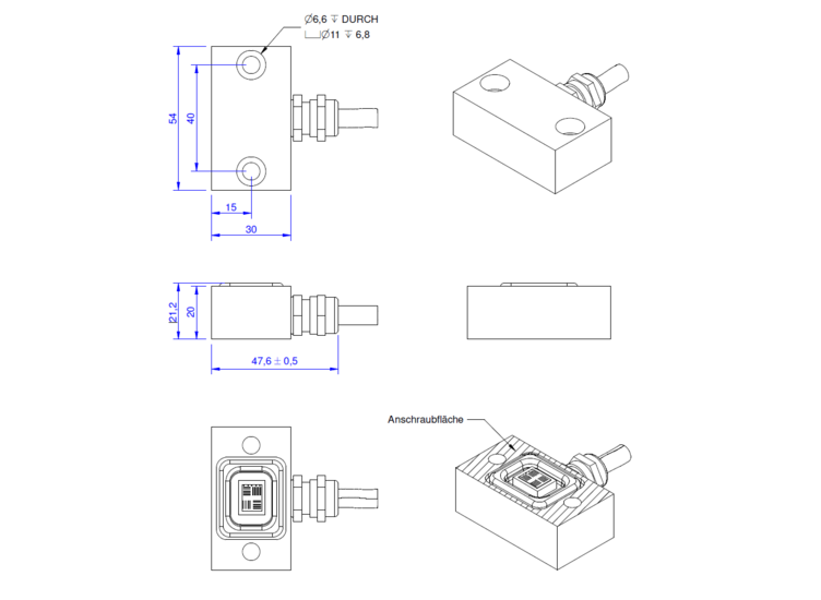 Strain Sensor, 350 Ohm, 30 mm x 54 mm x 20 mm, M12 Plug; Straingage-Type FAE4-10S