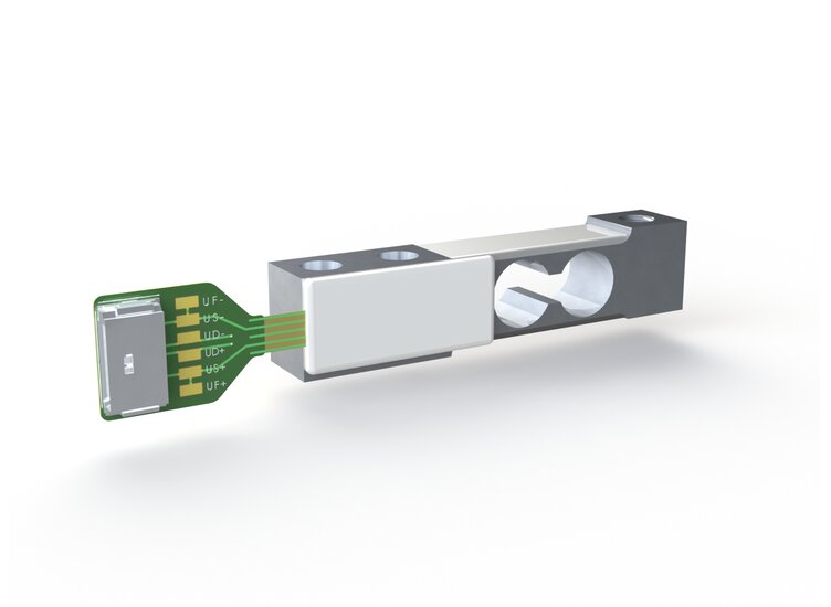 Doppelbiegebalken Kraftsensor mit Messbereich von 5N bis 500N mit Genauigkeitsklasse 0,1 in den  Abmessungen von 60mm x 10mm x 14mm. Kraftsensor made in Germany jetzt direkt  beim Hersteller bestellen!